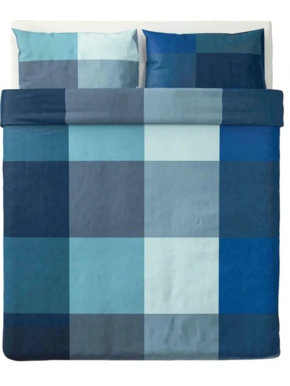 IKEA BRUNKRISSLA Blue Plaid Full/Queen Duvet Cover & Shams Set